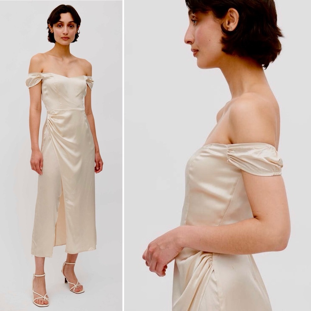 Reformation Genesis Silk Off Shoulder Midi Dress Ivory 4 Small Bridal